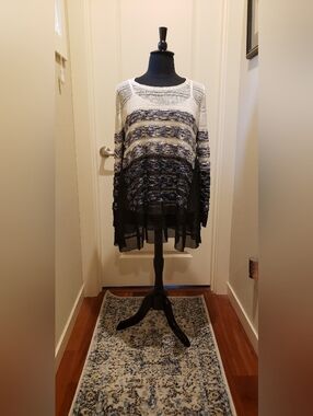 Alfani Relaxed Striped Scoop-Neck Sweater - Black, White & Blue W/ Cami
